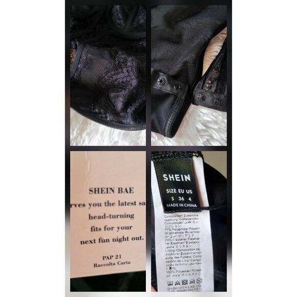 Shein Bae Black Lace Sheer Bodysuit with Adjustable Straps & Snap Closure- S - Picture 7 of 7